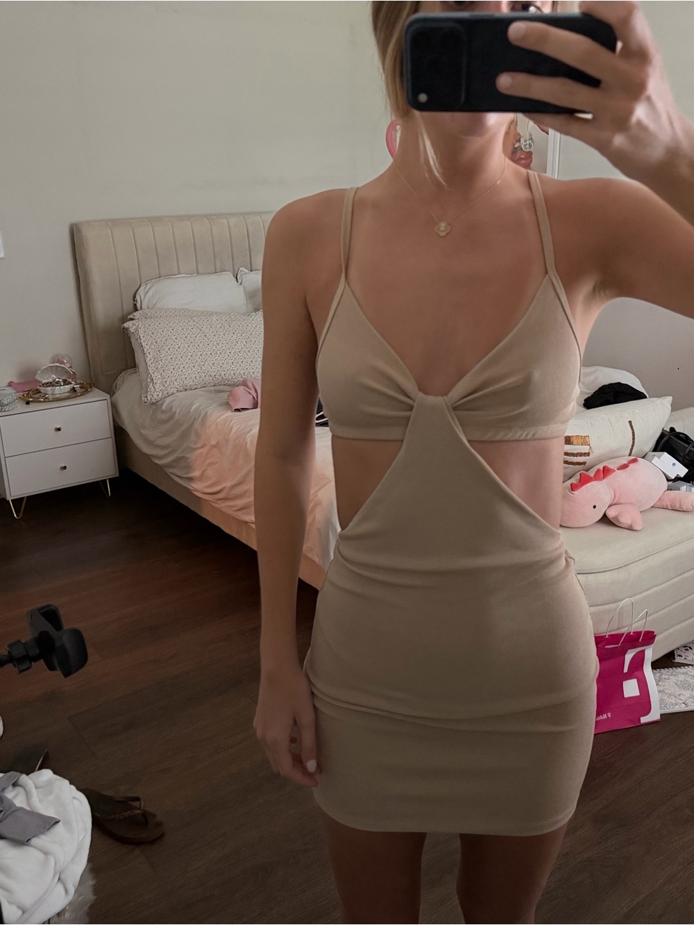 Adika Beige Cutout Mini Dress